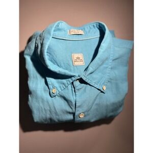 Peter Millar Linen Silk Button Up Shirt XL Turquoise Blue Summer Comfort Casual